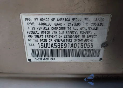 2001 Acura Tl 3.2 from USA, damaged, VIN 19UUA56691A016055